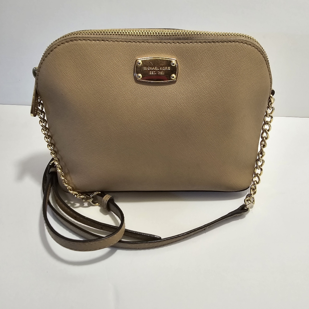 Michael Kors Domed Crossbody Shoulder Bag Tan Leather